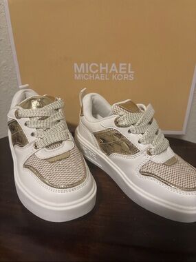 Michael Kors Kids White and Gold Platform Sneakers